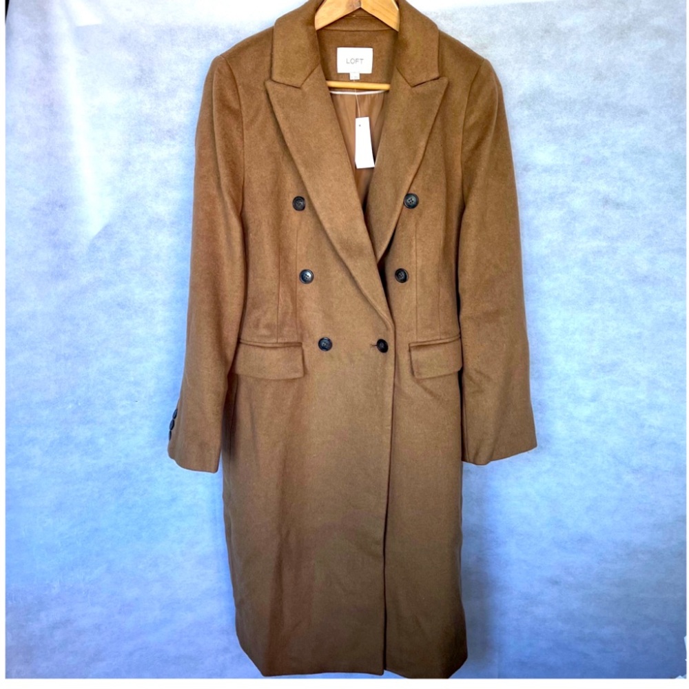LOFT Zinnia Double Breasted Wool Cabana Brown Coat L - Picture 9 of 12